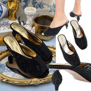 🆕 KURT GEIGER LONDON 🧿 NWOB 60mm Black Crystal Eagle Heel Mule, Sz 36.5 US6.5